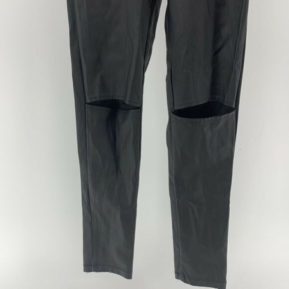 NUDE Black Faux Leather Leggings Split Knee Small - Picture 2 of 7